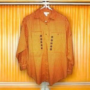 Vtg VIBES Rhythm & Fashion Checkered Button Shirt Groovy Flower Embroidery Med